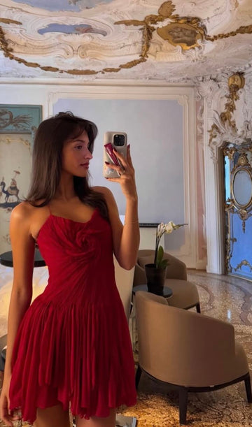 Burgundy A Line Spaghetti Straps Chiffon Short Prom Dress Homecoming Dress HZ1023